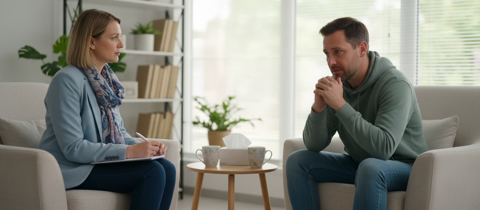 A calm one-on-one conversation between facilitator and client
