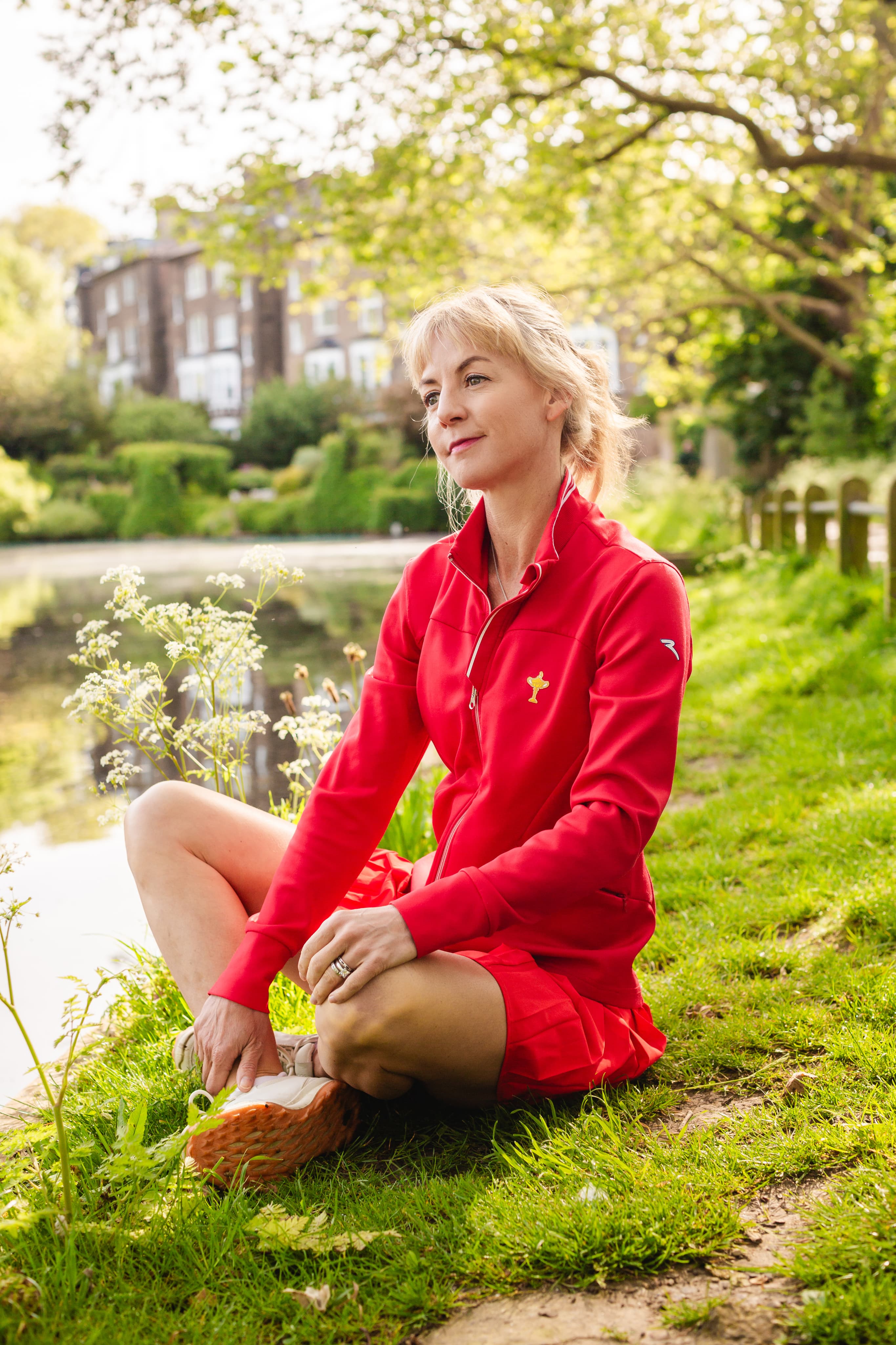 Client relaxing outdoors after a wellness session at SF Studios