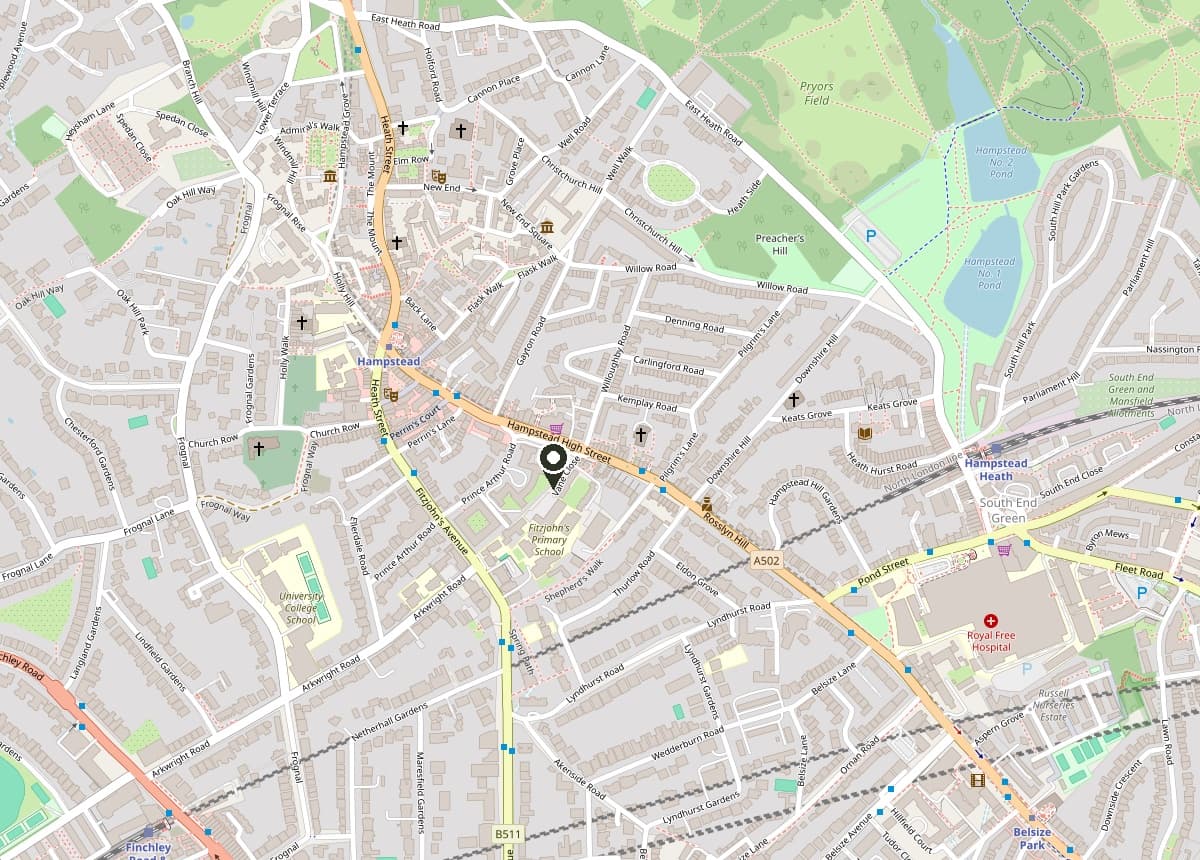Map showing SF Studios London at 5 Ella Mews, Hampstead